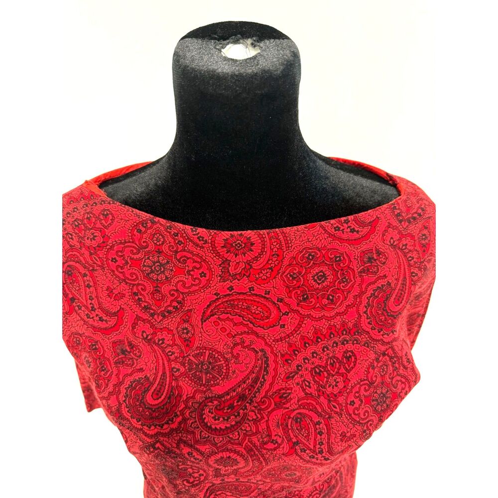 Vintage 60s paisley red pencil below knee dress - Picture 8 of 9